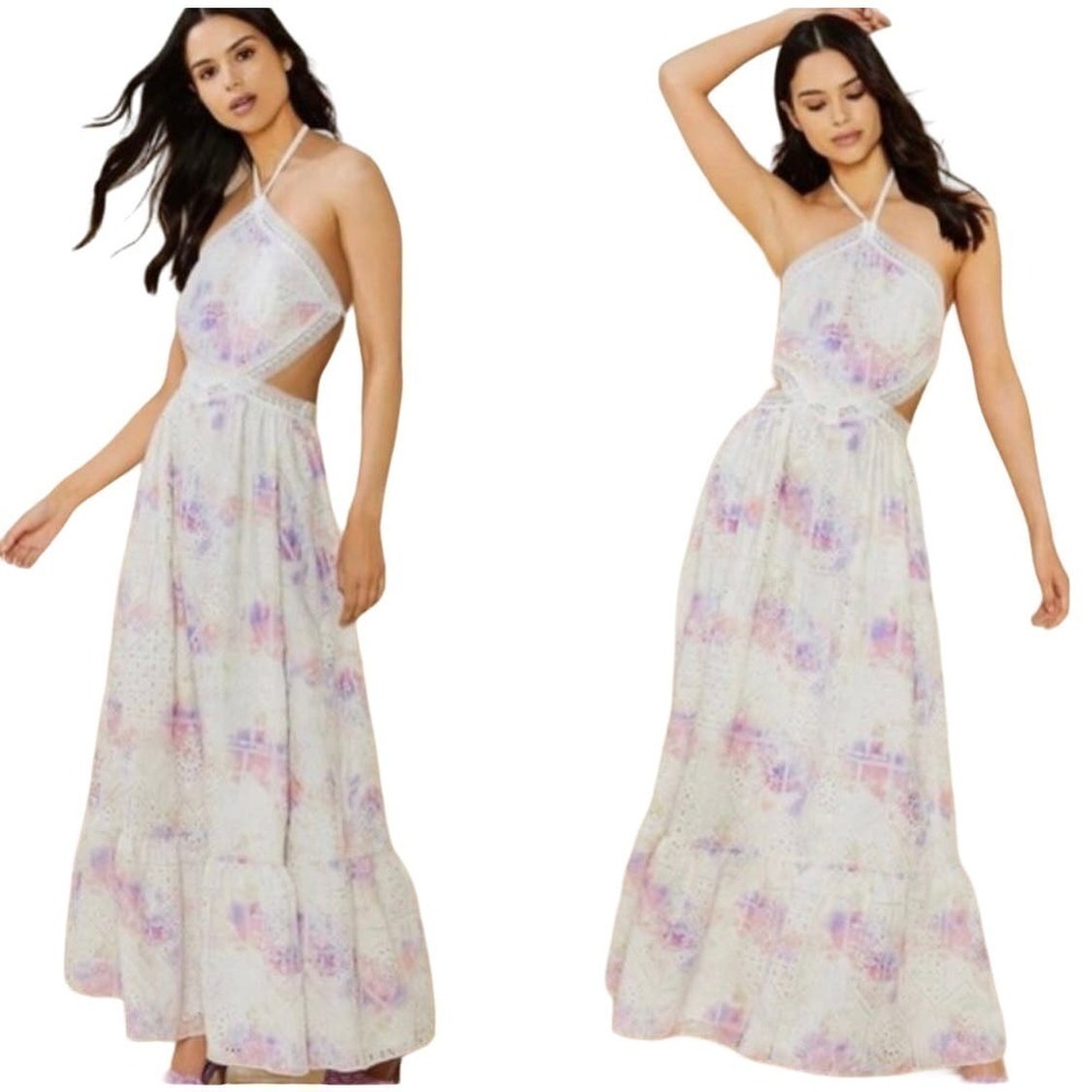 Gianni Bini Delaney Embroidered Eyelet Halter Cut-Out Maxi Dress Size 10 NWT